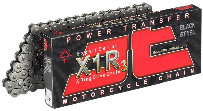 JT Chain JTC525X1R3112RL (525 Series) Black Steel 112 Link Heavy Duty X-Ring Chain with Connecting Link - Image 1
